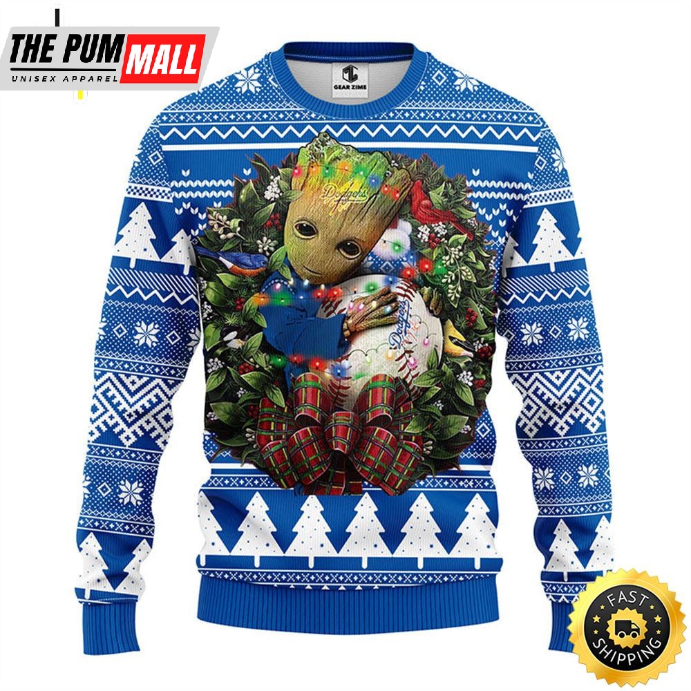 NFL Los Angeles Dodgers Groot Hug Christmas Ugly Sweater