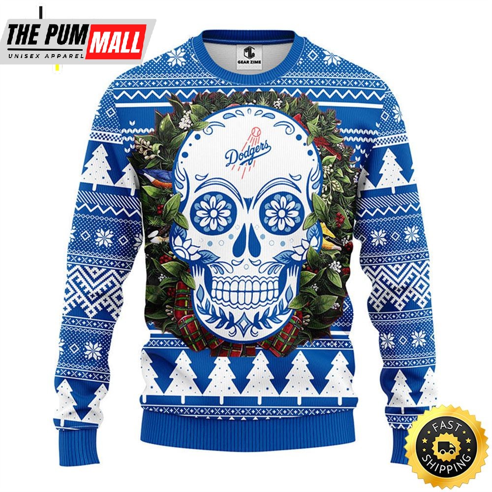 NFL Los Angeles Dodgers Skull Flower Ugly Christmas Ugly Sweater