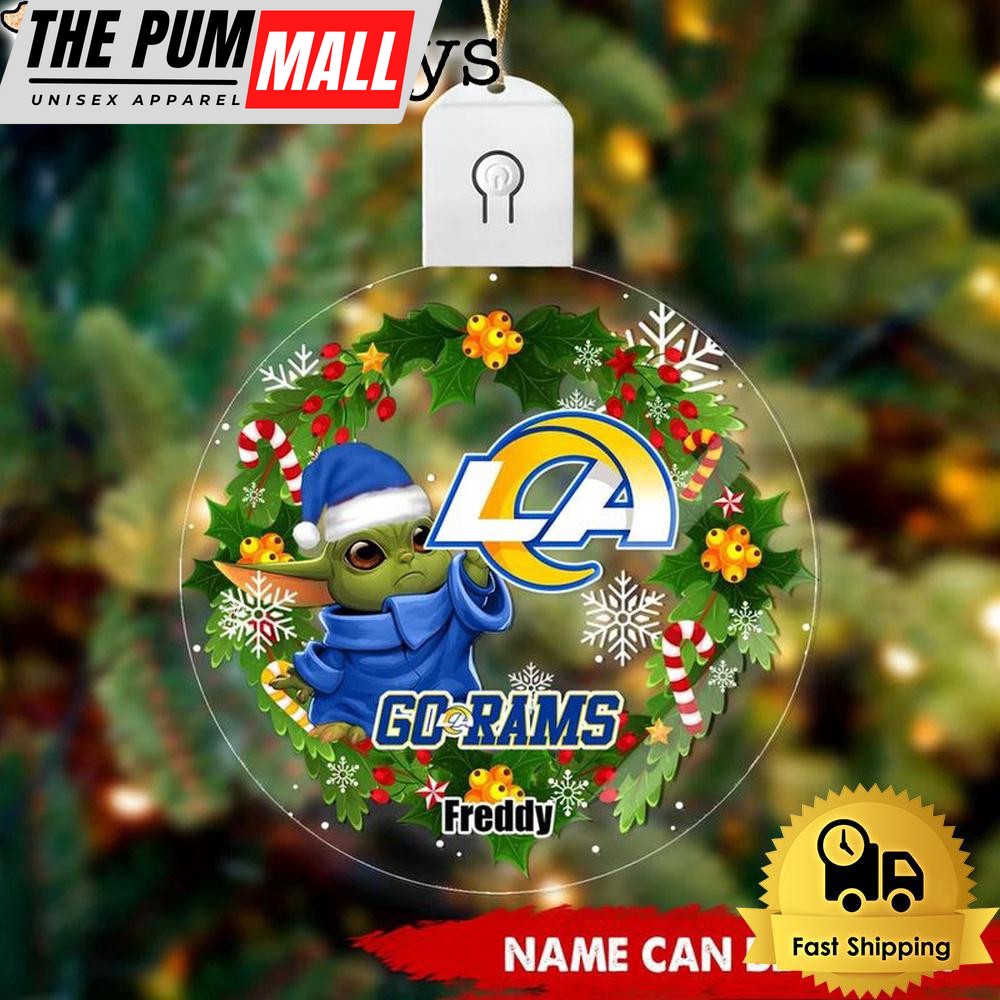 NFL Los Angeles Rams Baby Yoda Custom Circle Led Acrylic Ornament Limited Edition