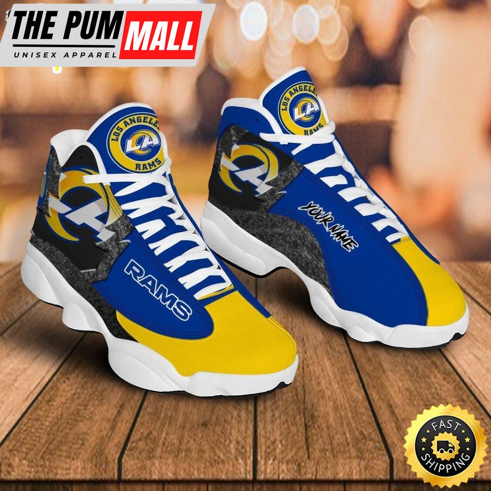 NFL Los Angeles Rams Custom Name Blue Yellow Grey Air Jd 13 Shoes