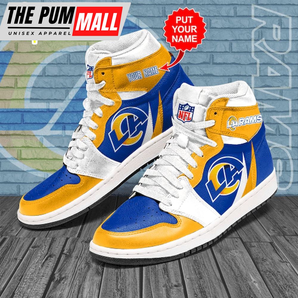 NFL Los Angeles Rams Custom Name Golden Blue Air Jd 1 High Sneakers