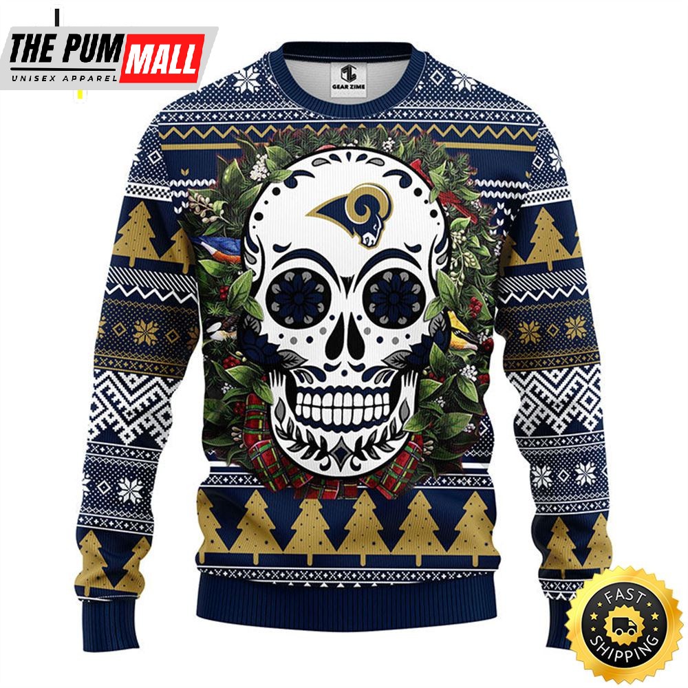 NFL Los Angeles Rams Skull Flower Ugly Christmas Ugly Sweater