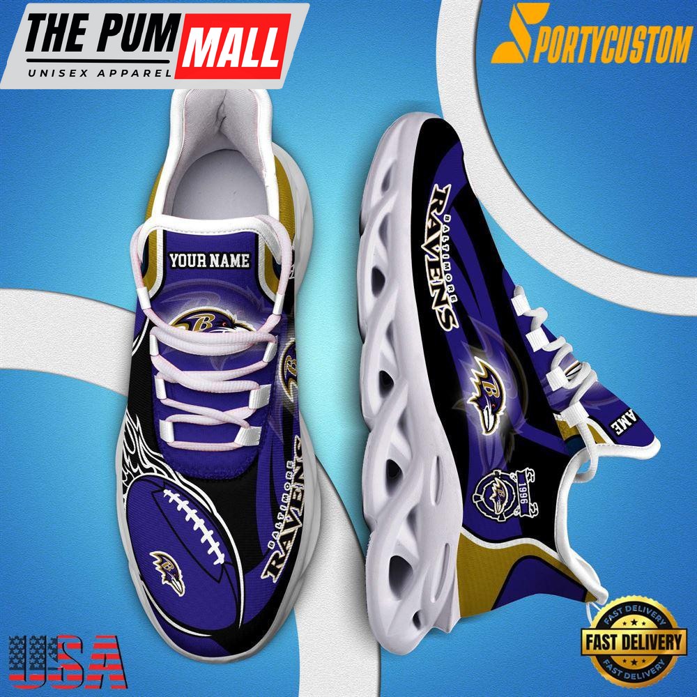 NFL Max Soul Shoes, Nfl Baltimore Ravens White Running Sneakers Shoes For Fans , NFL Fans Gifts
