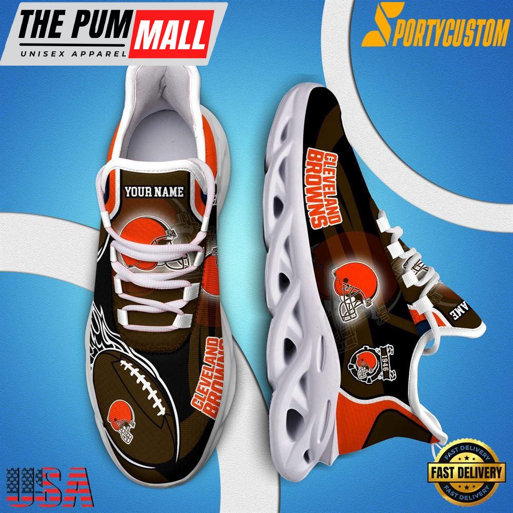 NFL Max Soul Shoes, Nfl Cleveland Browns White Running Sneakers Shoes For Fans , NFL Fans Gifts