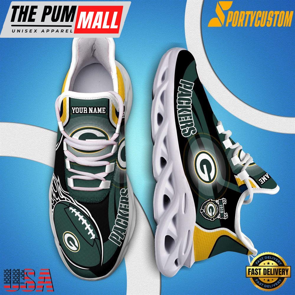 NFL Max Soul Shoes, Nfl Green Bay Packers White Running Sneakers Shoes For Fans , NFL Fans Gifts