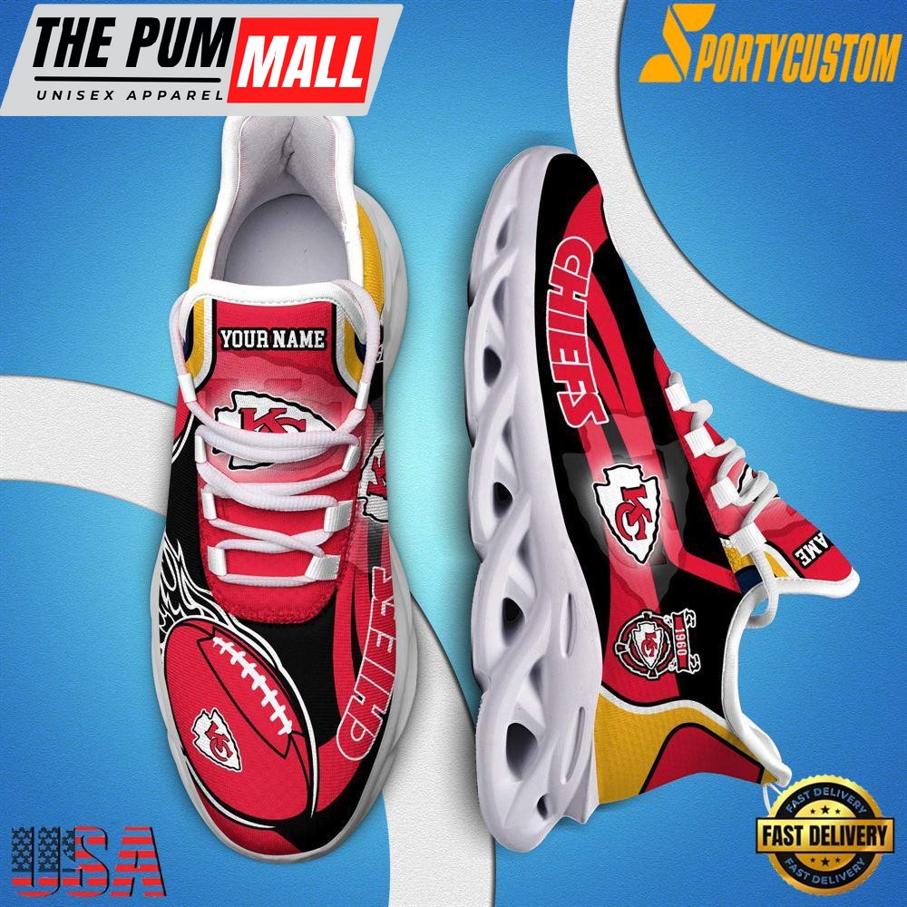 NFL Max Soul Shoes, Nfl Kansas City Chiefs White Running Sneakers Shoes For Fans , NFL Fans Gifts