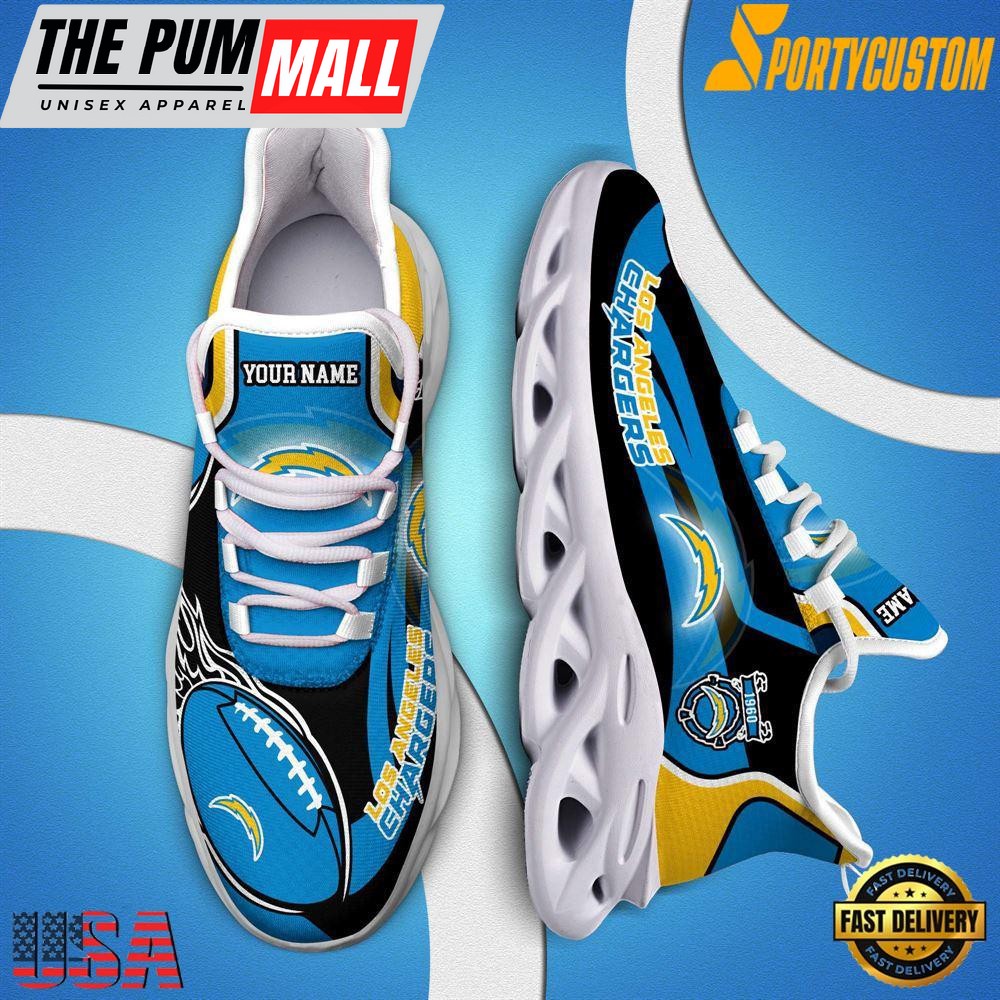 NFL Max Soul Shoes, Nfl Los Angeles Chargers White Running Sneakers Shoes For Fans , NFL Fans Gifts