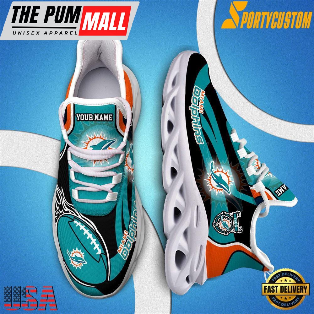 NFL Max Soul Shoes, Nfl Miami Dolphins White Running Sneakers Shoes For Fans , NFL Fans Gifts