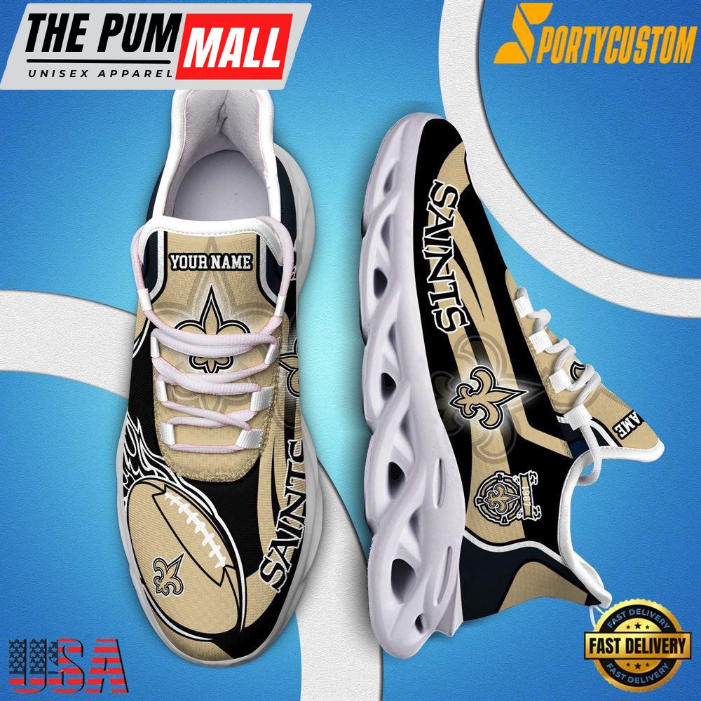 NFL Max Soul Shoes, Nfl New Orleans Saints White Running Sneakers Shoes For Fans , NFL Fans Gifts