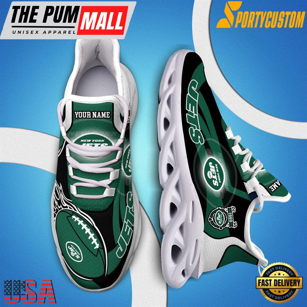 NFL Max Soul Shoes, Nfl New York Jets White Running Sneakers Shoes For Fans , NFL Fans Gifts