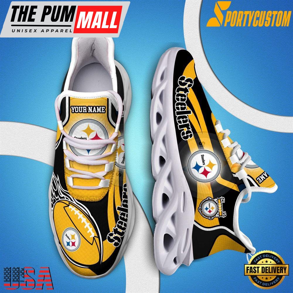NFL Max Soul Shoes, Nfl Pittsburgh Steelers White Running Sneakers Shoes For Fans , NFL Fans Gifts