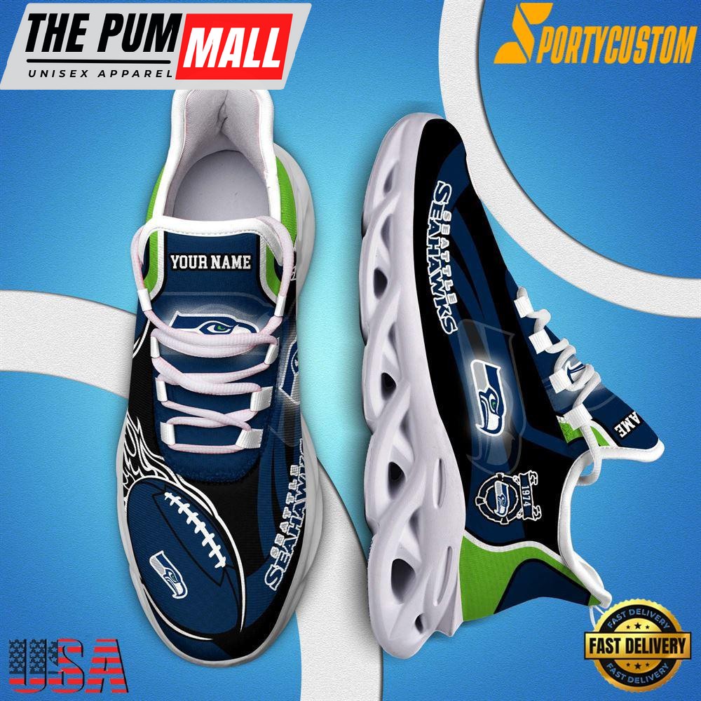 NFL Max Soul Shoes, Nfl Seattle Seahawks White Running Sneakers Shoes For Fans , NFL Fans Gifts