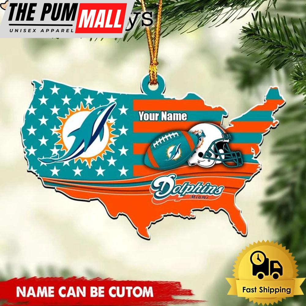 NFL Miami Dolphins American Flag Logo Team Custom Christmas Ornament Limited Edition
