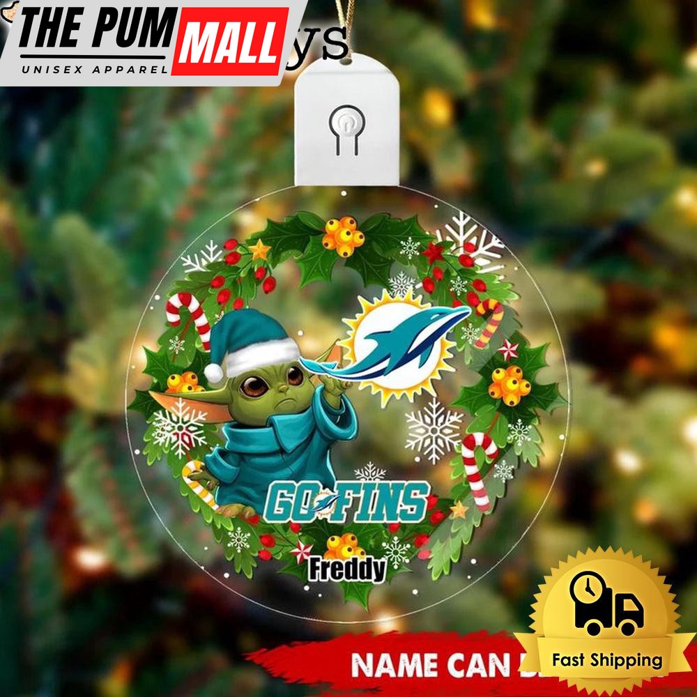 NFL Miami Dolphins Baby Yoda Custom Circle Led Acrylic Ornament Limited Edition