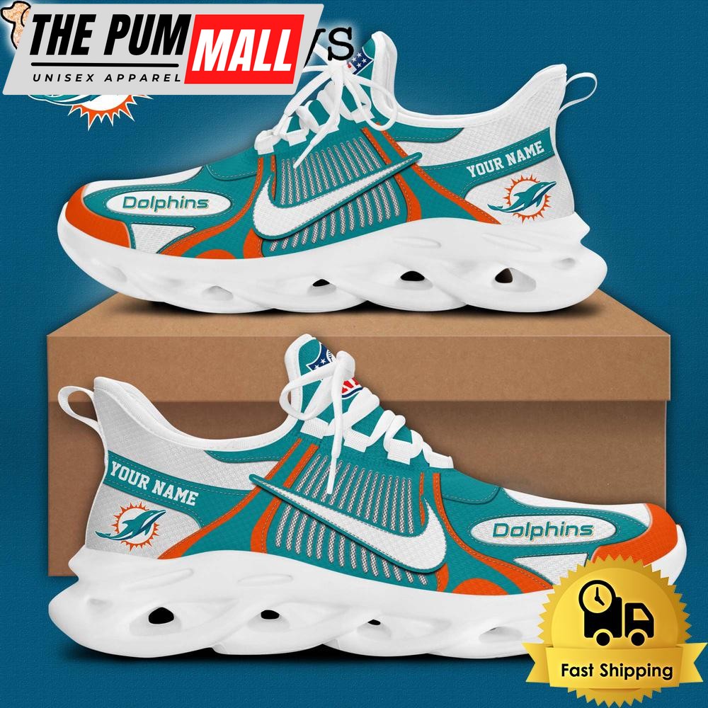 NFL Miami Dolphins Blue White Stripes Logo Custom Clunky Max Soul Shoes