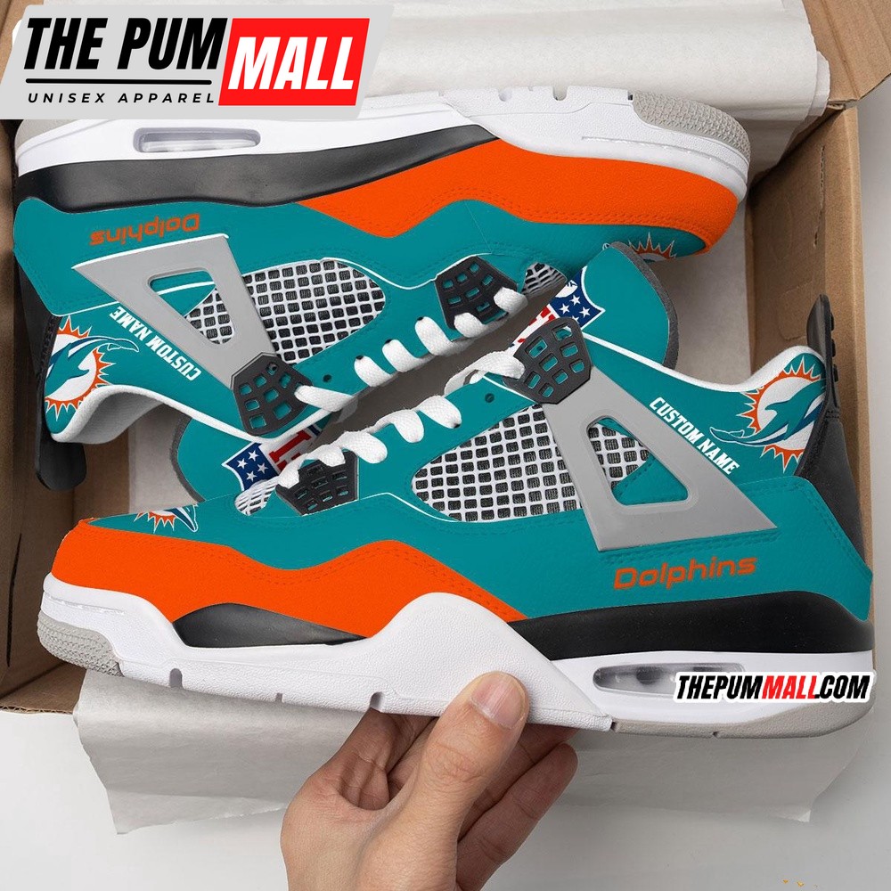 NFL Miami Dolphins Football Team Air Jd 4 Shoes, Personalized AJ4 Sneaker