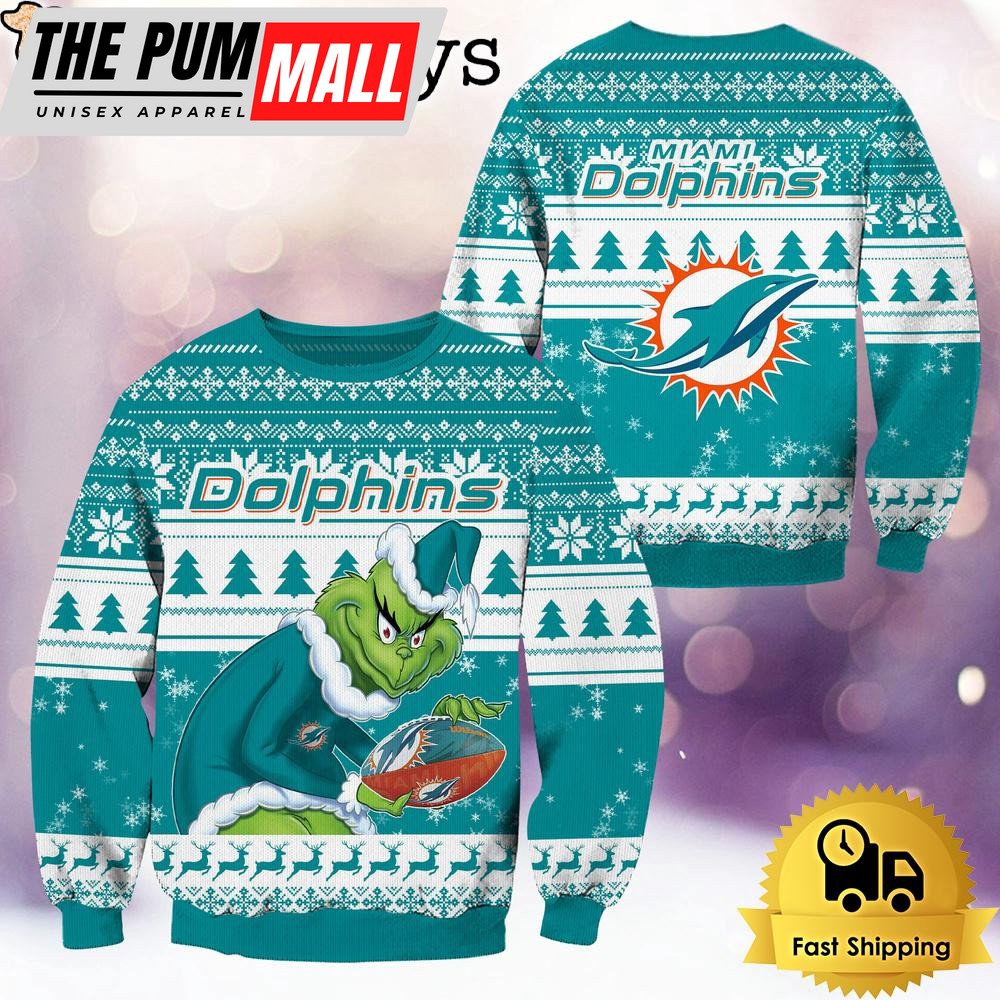 NFL Miami Dolphins Grinch Custom Name Ugly Christmas Sweater