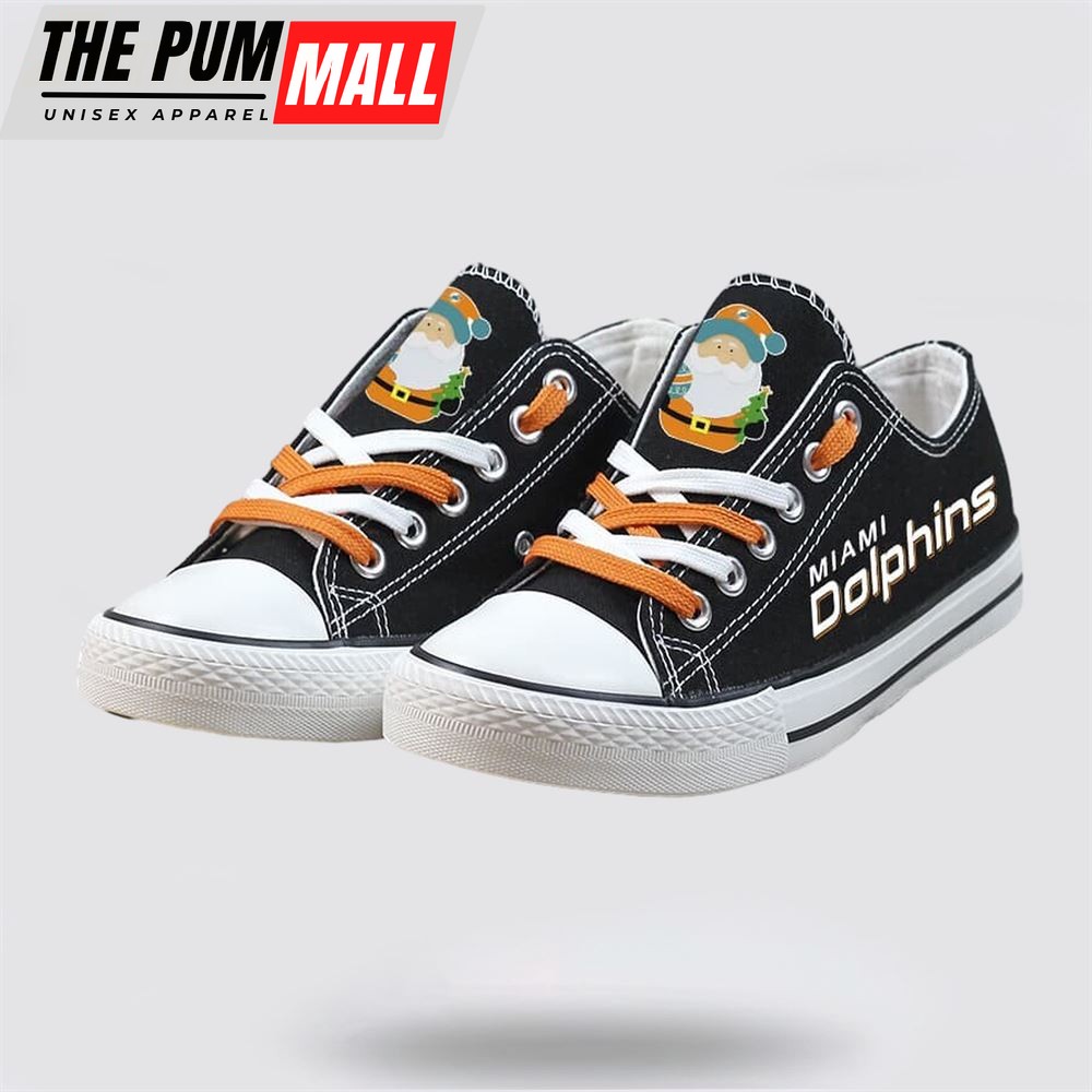 NFL Miami Dolphins Low Top Canvas Print Chrismas Design Shoes Sport Sneakers