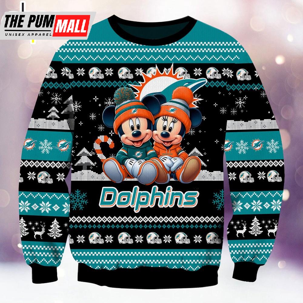 nfl-miami-dolphins-mickey-and-minnie-cute-christmas-ugly-sweater-y2xk1i0u NFL Miami Dolphins Mickey And Minnie Cute Christmas Ugly Sweater