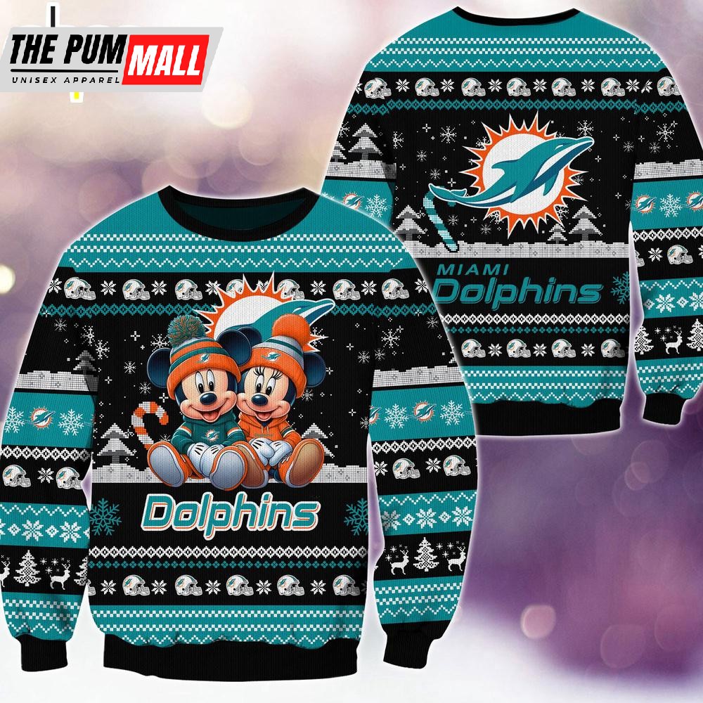 nfl-miami-dolphins-mickey-and-minnie-cute-christmas-ugly-sweater-y2xk1i0u NFL Miami Dolphins Mickey And Minnie Cute Christmas Ugly Sweater