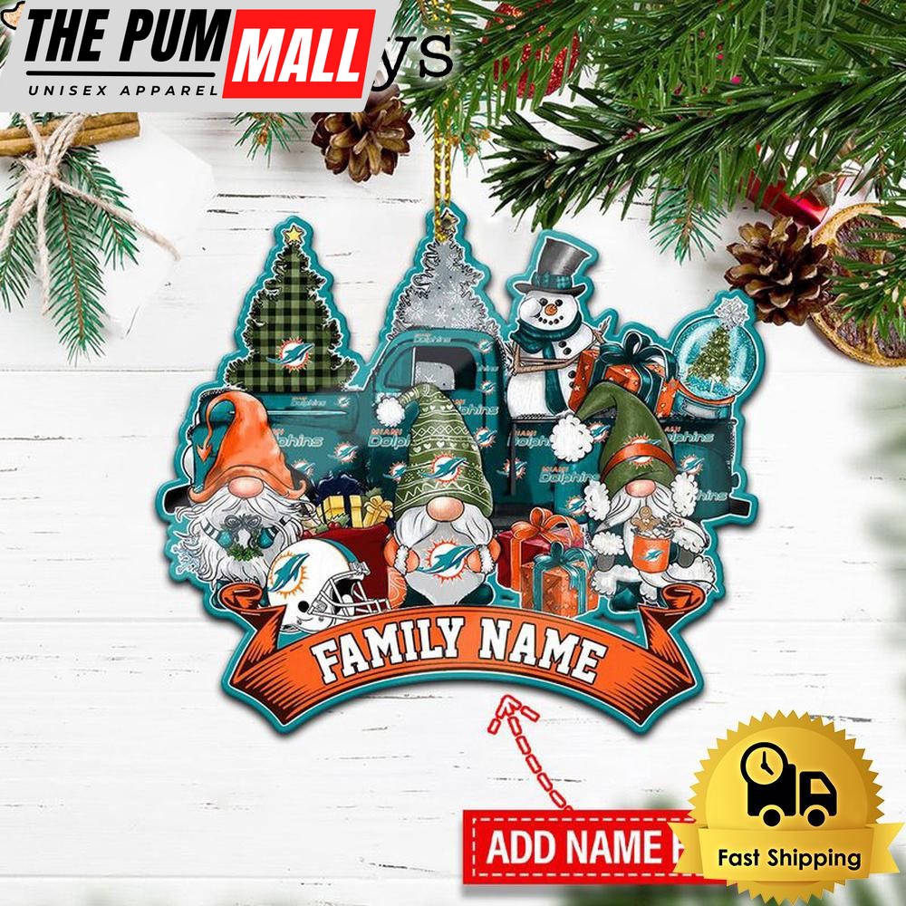 NFL Miami Dolphins Personalized Name Gnome Christmas Ornament Limited Edition