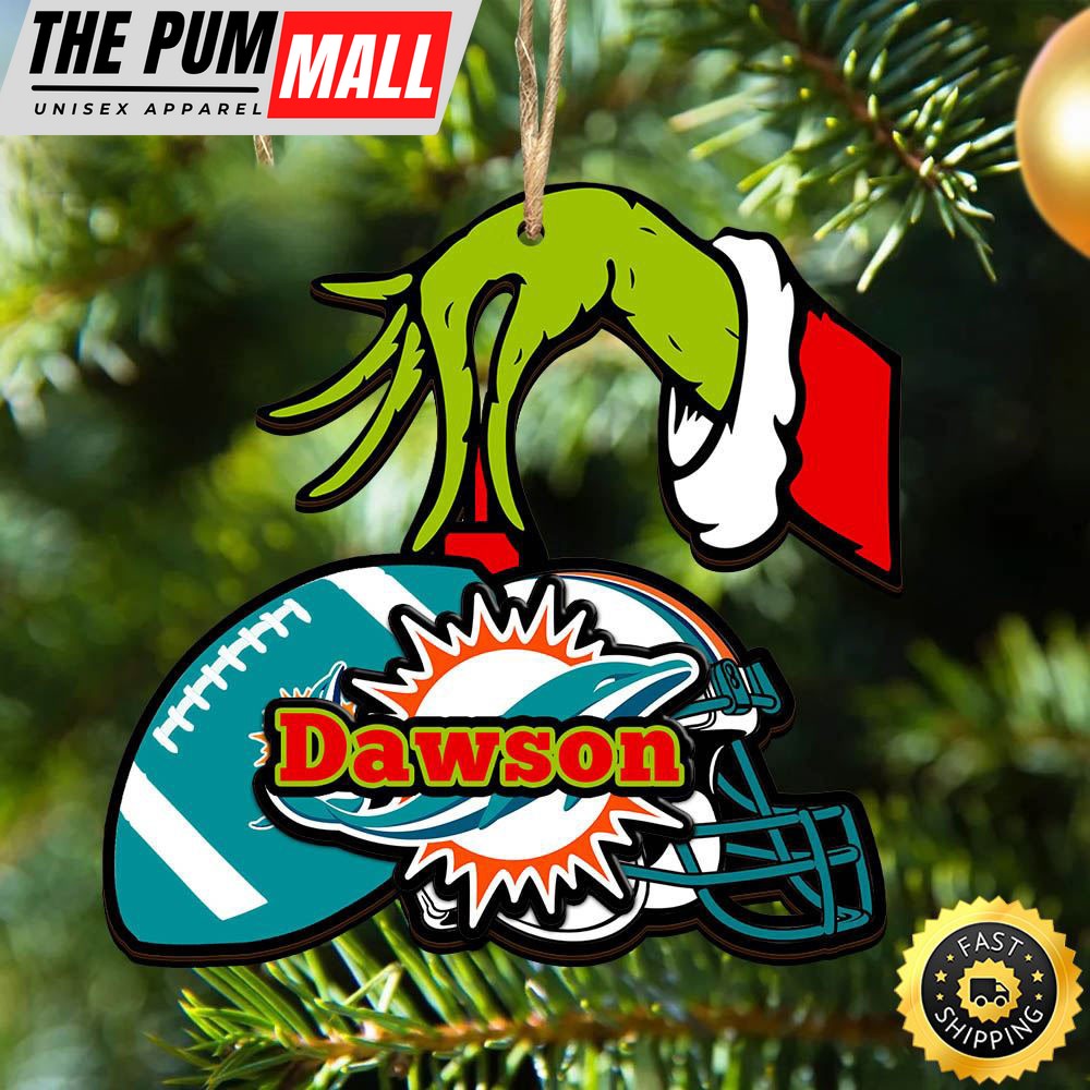 NFL Miami Dolphins Personalized Your Name Grinch And Football Ornament Limited Edition
