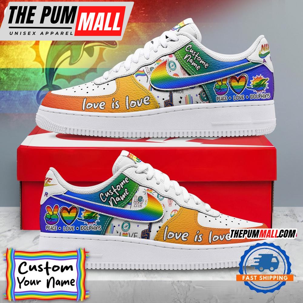 NFL Miami Dolphins Pride Peace Love Lions Custom Air Force 1 Shoes Sneaker