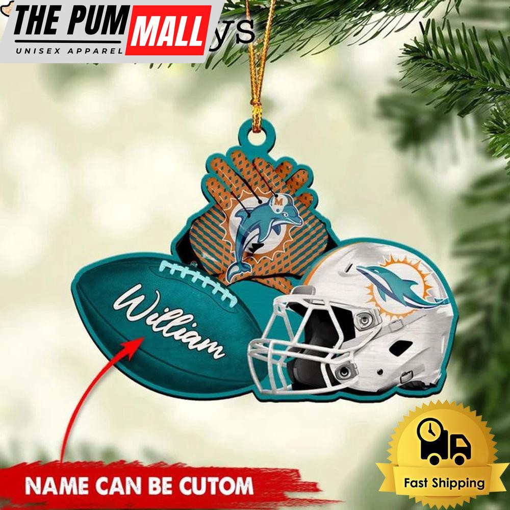 NFL Miami Dolphins Rugby And Helmet Custom Christmas Ornament Limited Edition