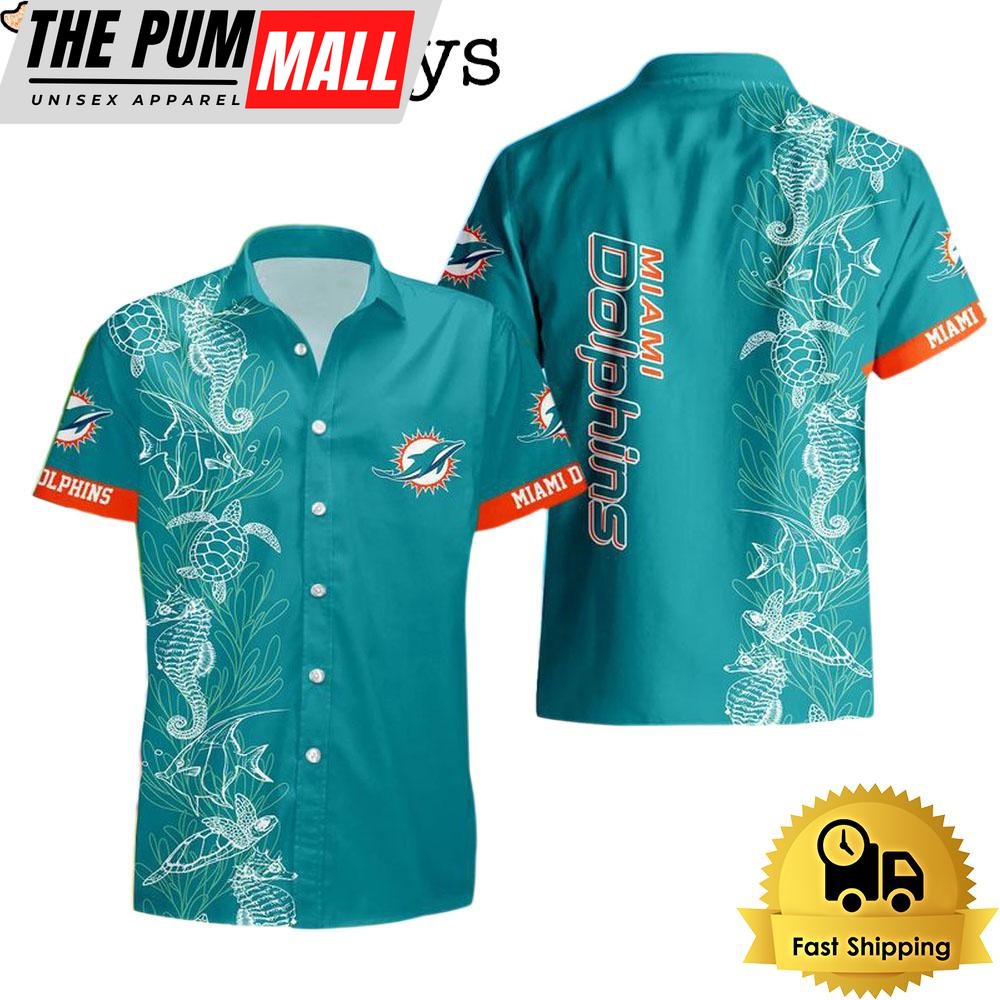 NFL Miami Dolphins Turtle Seaweed Pattern Hawaiian Shirt