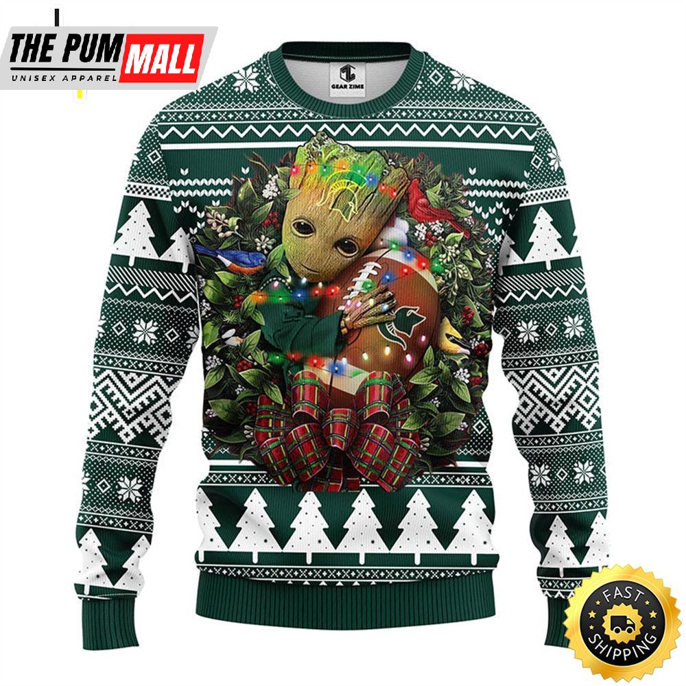 NFL Michigan State Spartans Groot Hug Christmas Ugly Sweater
