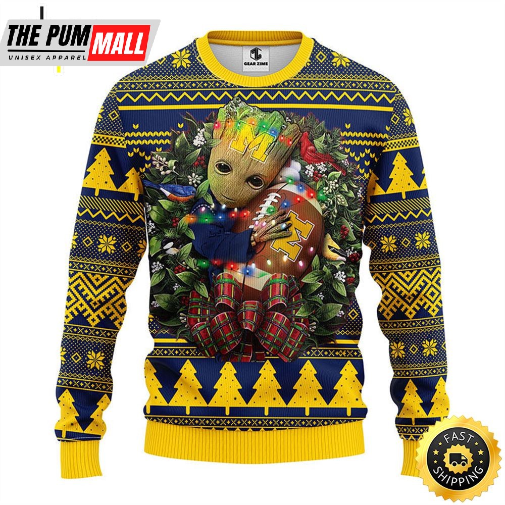 NFL Michigan Wolverines Groot Hug Christmas Ugly Sweater