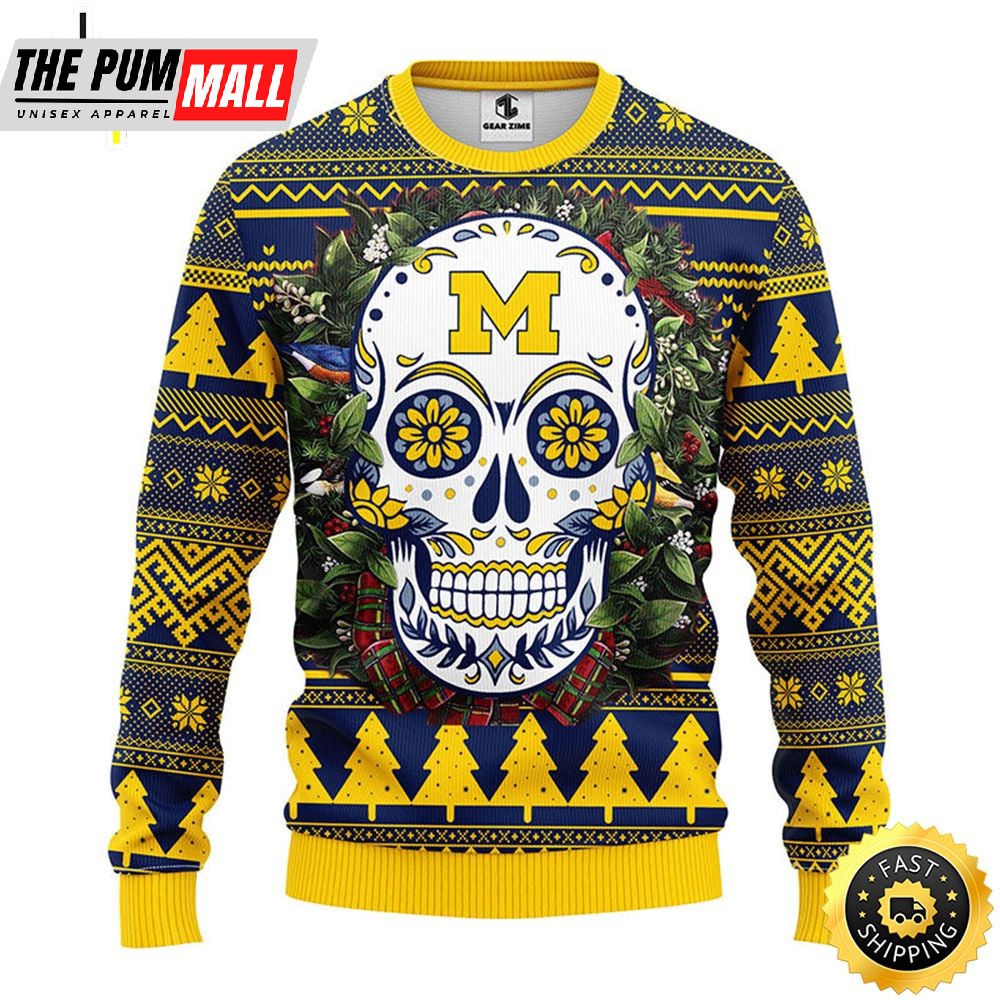 NFL Michigan Wolverines Skull Flower Ugly Christmas Ugly Sweater