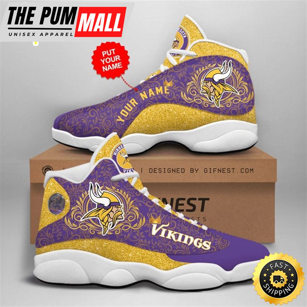 NFL Minnesota Vikings Custom Name Purle Yellow Air Jd 13 Shoes