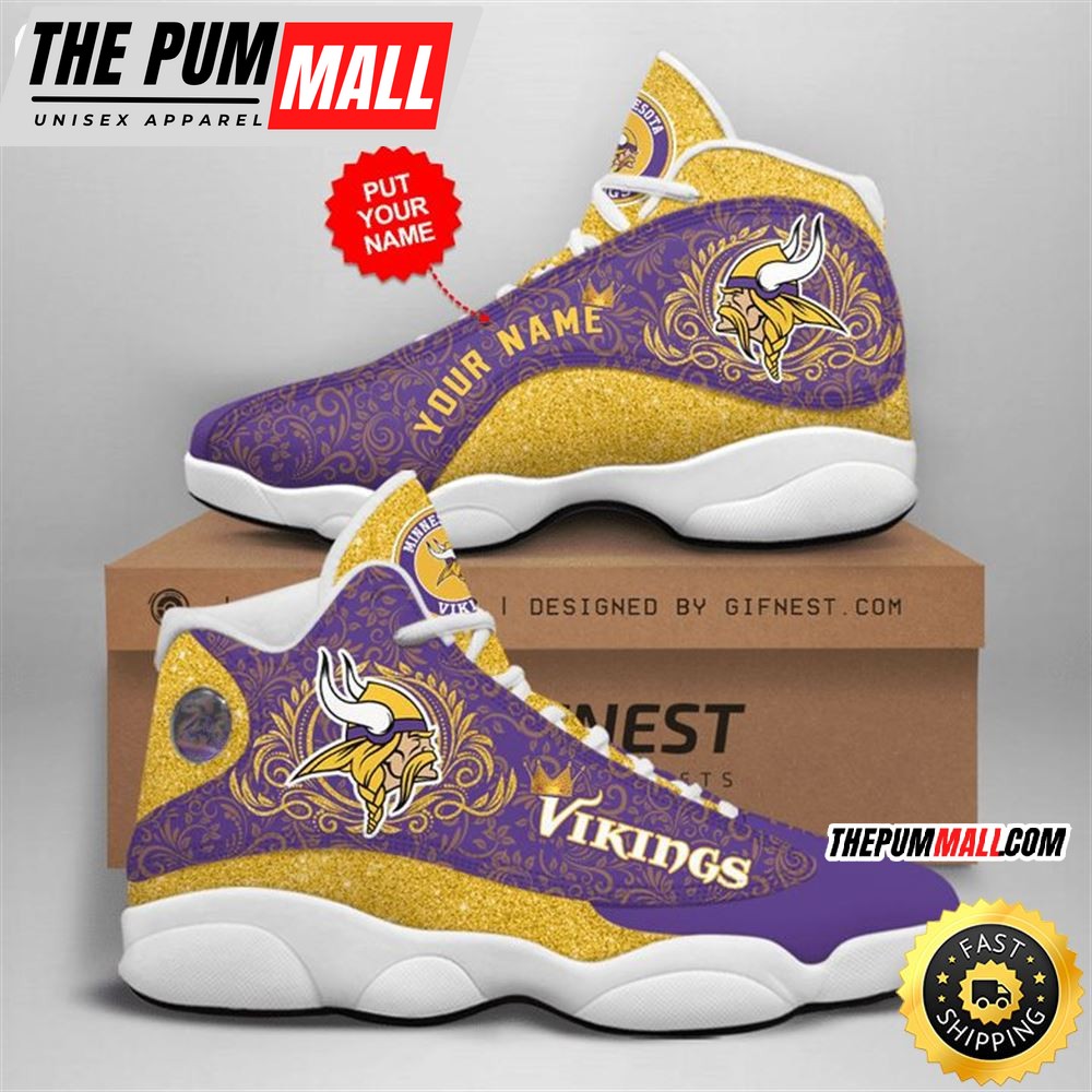 NFL Minnesota Vikings Custom Name Purle Yellow Air Jd 13 Shoes