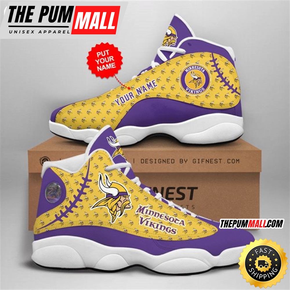 NFL Minnesota Vikings Custom Name Purple Yellow Air Jd 13 Shoes V2