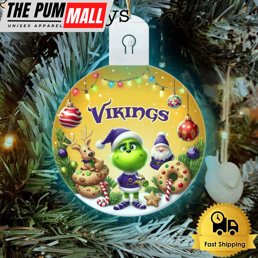 NFL Minnesota Vikings Cute Grinch Christmas Circle Led Acrylic Ornament Limited Edition