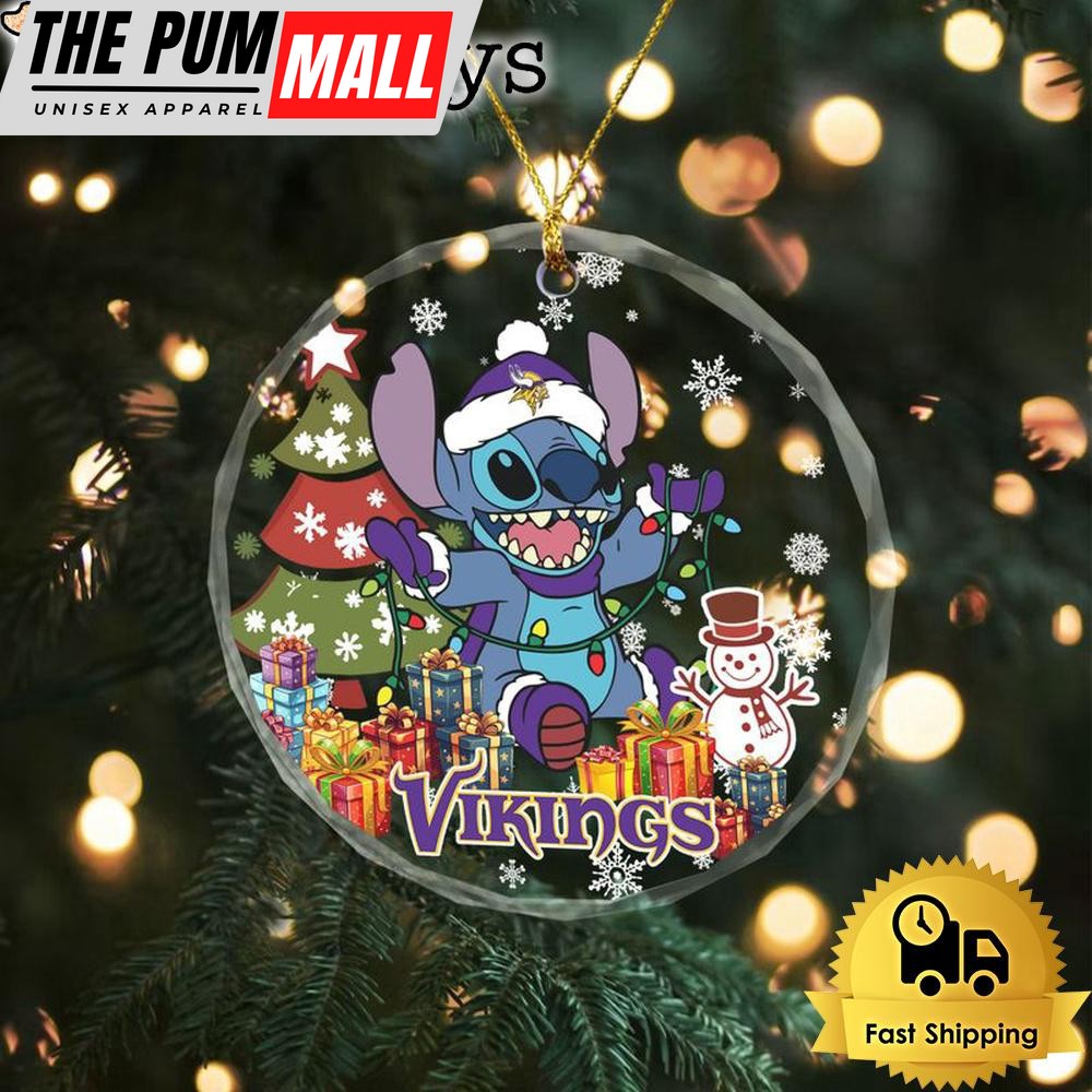 NFL Minnesota Vikings Cute Stitch Christmas Crystal Glass Ornament Limited Edition