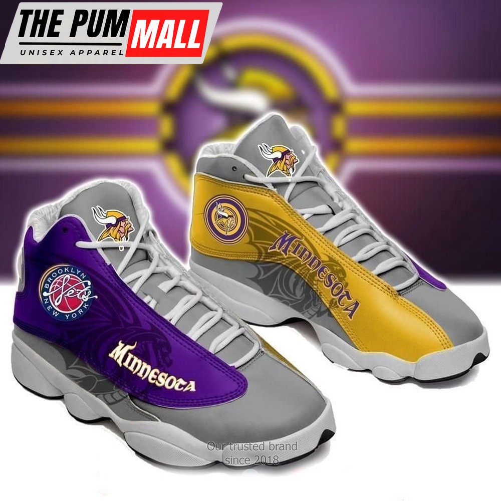 NFL Minnesota Vikings Football Team Big Logo Air Jd 13 Sneaker Shoes