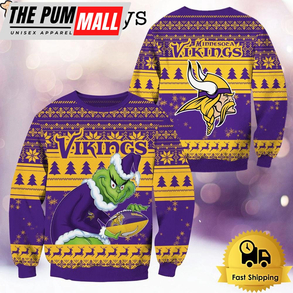 NFL Minnesota Vikings Grinch Custom Name Ugly Christmas Sweater