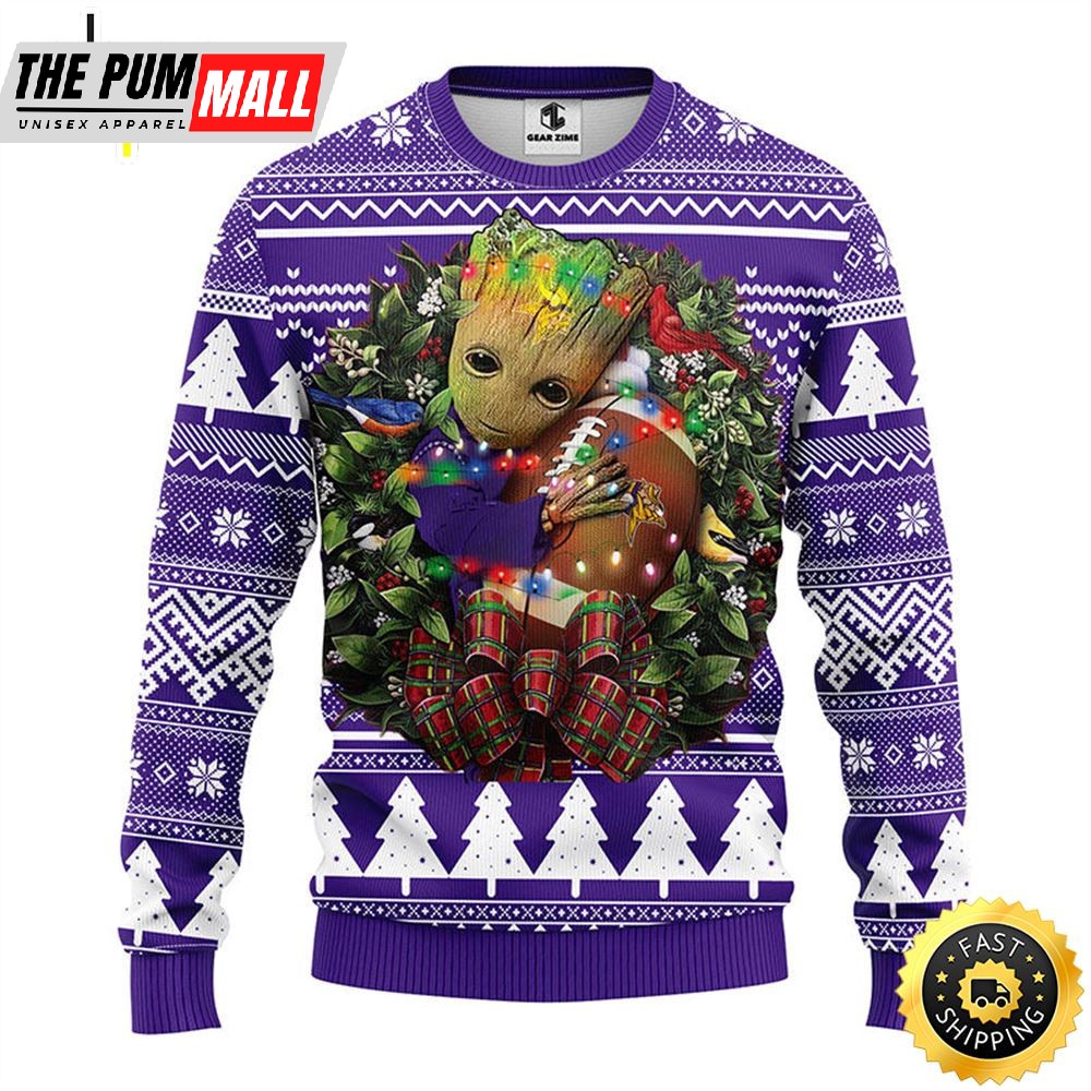 NFL Minnesota Vikings Groot Hug Christmas Ugly Sweater