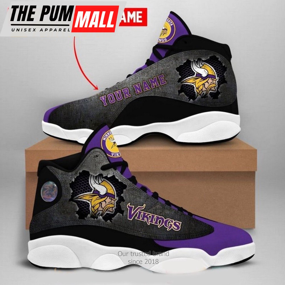 NFL Minnesota Vikings Logo Football Team Air Jd 13 Sneaker Shoes