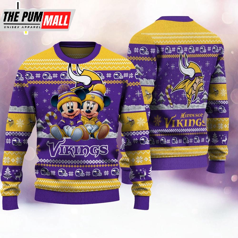 NFL Minnesota Vikings Mickey And Minnie Cute Christmas Ugly Sweater