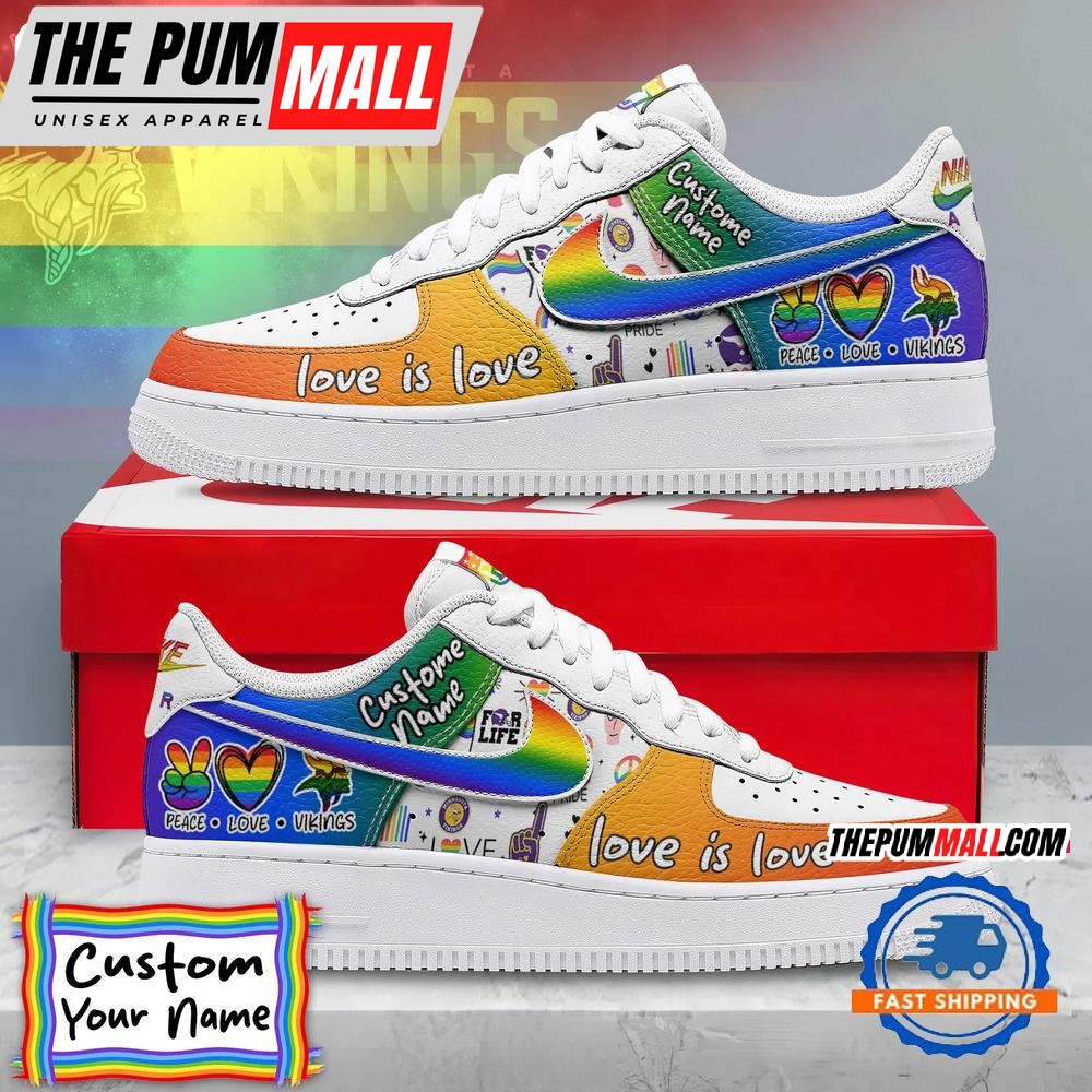 NFL Minnesota Vikings Pride Peace Love Vikings Custom Air Force 1 Shoes Sneaker