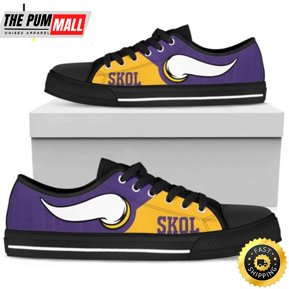 NFL Minnesota Vikings Purple Yellow Pattern Low Top Black Shoes