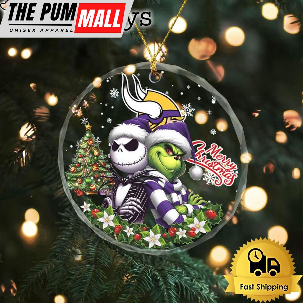 NFL Minnesota Vikings Santa And Grtch Christmas Crystal Glass Ornament Limited Edition