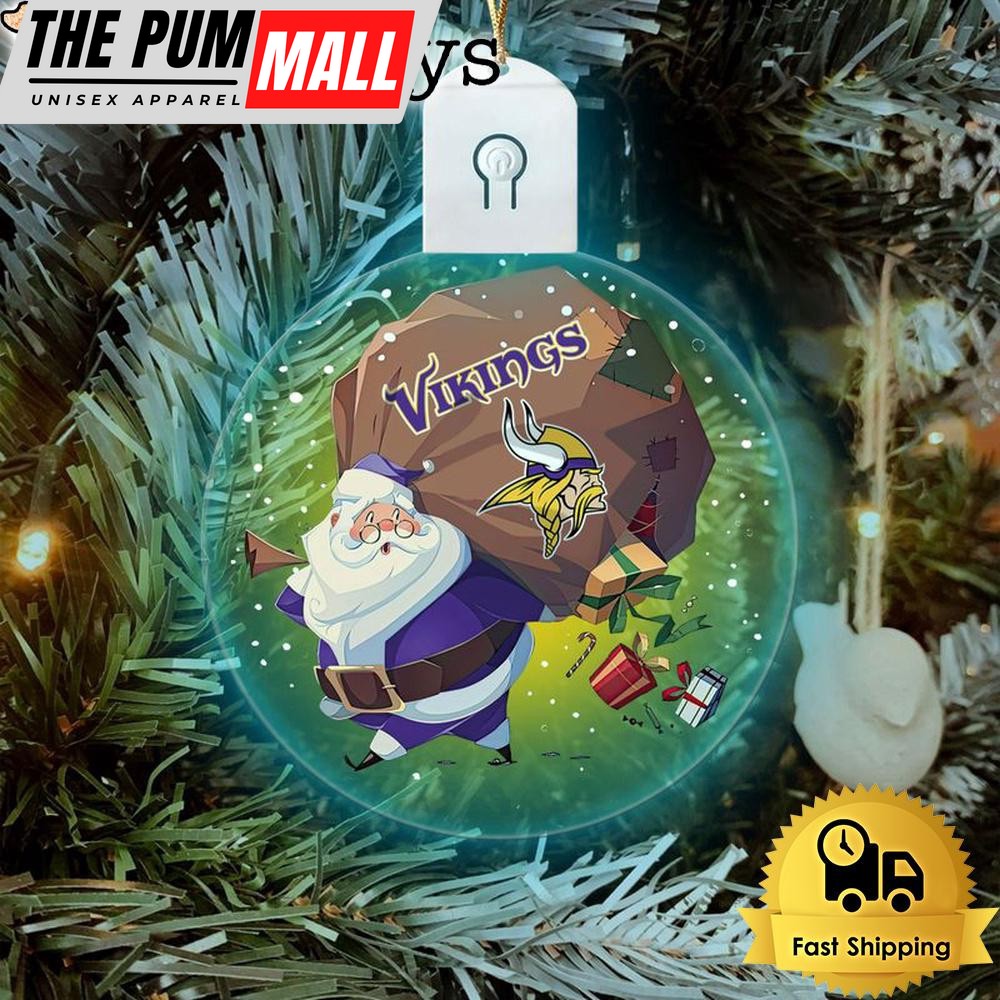 NFL Minnesota Vikings Santa Coming Christmas Circle Led Acrylic Ornament Limited Edition