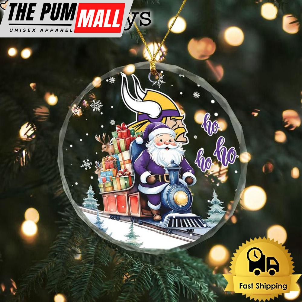 NFL Minnesota Vikings Santa Is Coming Christmas Crystal Glass Ornament Limited Edition