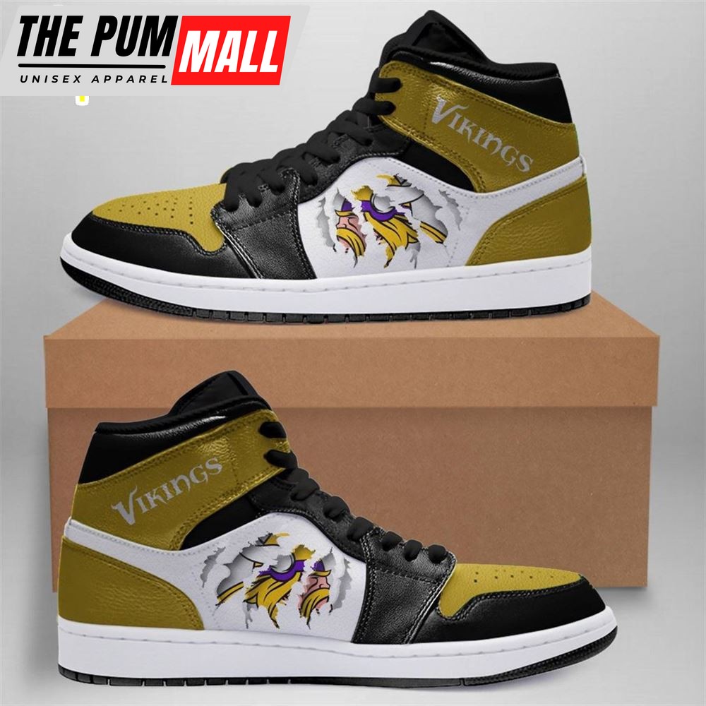 NFL Minnesota Vikings Yellow Black White Scratch Logo Air Jd 1 High Sneakers