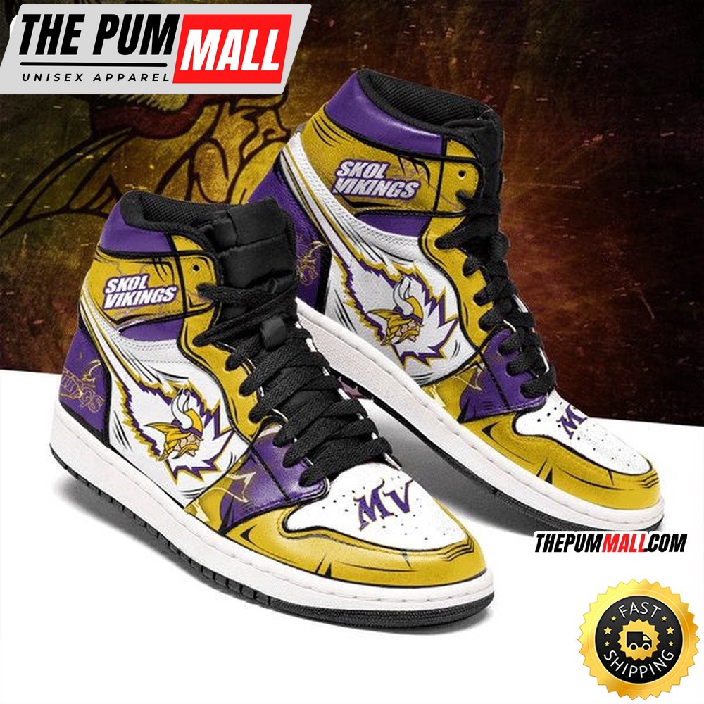NFL Minnesota Vikings Yellow Purple Logo Pattern Air Jd 1 High Sneakers