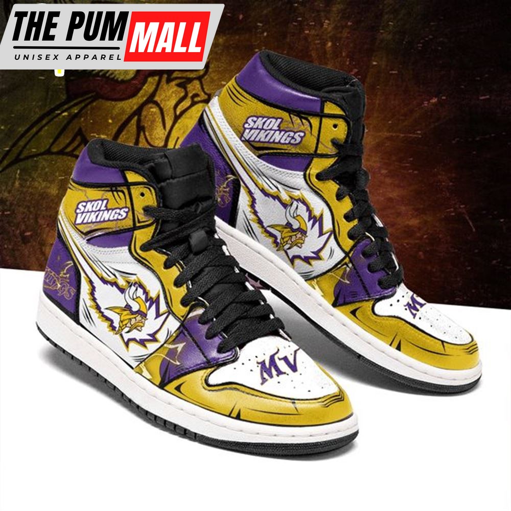 NFL Minnesota Vikings Yellow Purple Logo Pattern Air Jd 1 High Sneakers